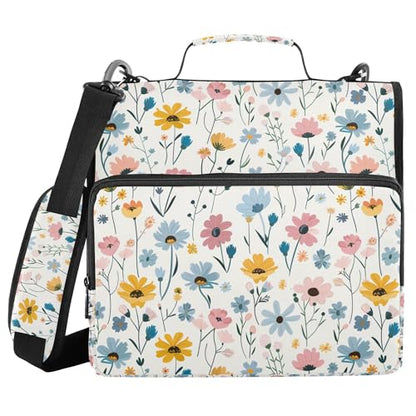 Cute Little Spring Blue Pink Flowers Zip Up Binder with Handle Easy to Carry 1.5 Inch 3 Rings Pencil Bags Portfolio Binder Stationery Supplies - color: Cute Little Spring Blue Pink Flowers