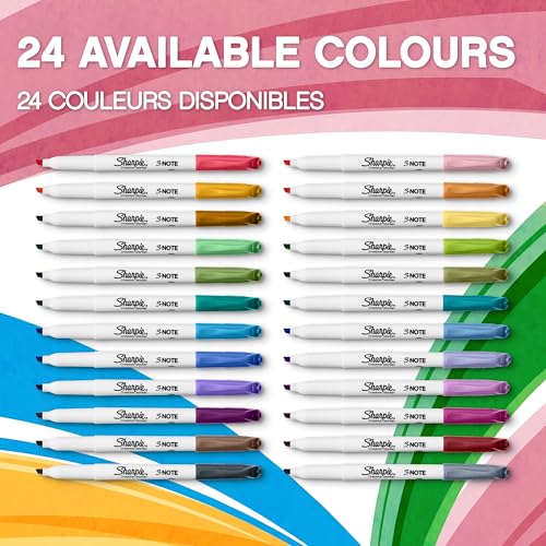 Sharpie S-Note Creative Colouring Highlighter Pens | Marker Pen to Write, Draw & More | Assorted Pastel Colours | Chisel Tip | 12 Count