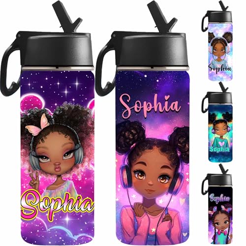 Personalized Water Bottle for Kids, Custom Girl Water Bottle Stainless Steel Water Cup with Name for Children - color: Color_17