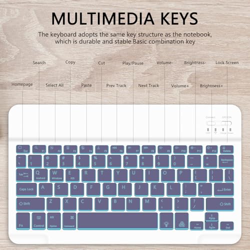 for Bluetooth Keyboard, Cute Tablet Stand Adjustable & Foldable, 7-Color Wireless Rechargeable Keyboard for iPad, iPad Pro/Mini/Air， Samsung Xiaomi Tablets, etc - Lavender - color: B-Backlight Keyboard-Lavender