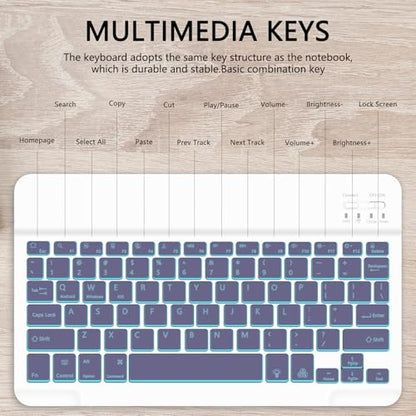 for Bluetooth Keyboard, Cute Tablet Stand Adjustable & Foldable, 7-Color Wireless Rechargeable Keyboard for iPad, iPad Pro/Mini/Air， Samsung Xiaomi Tablets, etc - Lavender - color: B-Backlight Keyboard-Lavender