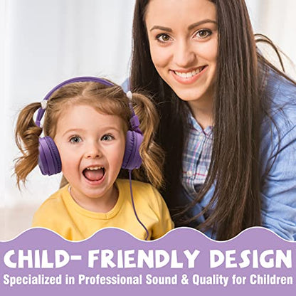 ONTA® Foldable on Ear Headphones for Children, Adjustable Lightweight Earphones for Phones/iPhone/Tablets/iPad/PC/MP3/MP4 (Purple) - color: Purple