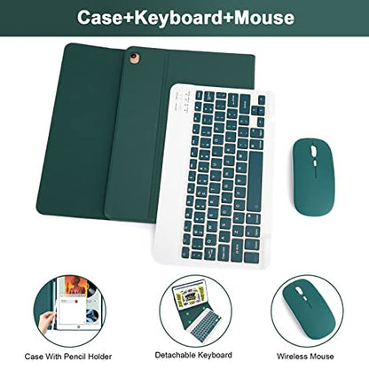 SOPPY Bluetooth Keyboard Case with Mouse for iPad 9th Gen 2021, 8th Gen 2020, 7th Gen 2019 10.2", Air 3 & Pro 10.5", Detachable Wireless Keyboard, Slim Protective Cover, Rechargeable, Dark Green - color: Dark Green, size: 10.2 & 10.5 inch