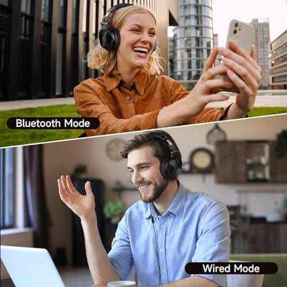 OneOdio Bluetooth Over Ear Headphones, 110 Hrs Wireless/Wired Stereo Sound Foldable Headsets with Deep Bass 50mm Neodymium Drivers for PC/Computer/Podcast- Studio Wireless Pro C, Black - color: Black