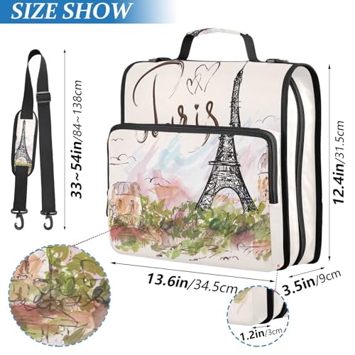 Personalized Eiffel Tower 3 D-Ring Binder Bag Zipper Organizer | Multi-Pocket with Handle and Detachable Shoulder Strap Holds 500 Sheets for School Office Supplies - color: Dhb-102