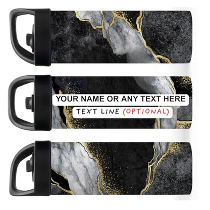 Personalized Black Gold Marble Water Bottle with Name | 20oz Stainless Steel Insulated Bottle | Custom Gym, School & Sports Tumbler for Adults & Students - color: Black