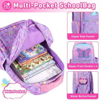 Kids Backpack for Girls with Lunch Box, Rolling Backpack with Wheels, Cute Butterfly Kids Roller Elementary SchoolBag Middle-School Bookbag Back to School Gift - color: L22. Butterfly