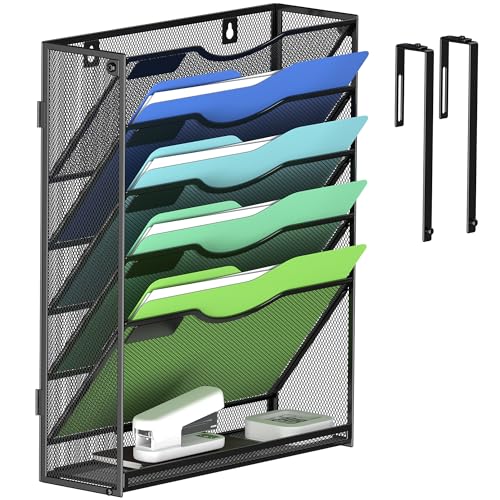 Kuntine.B Wall File Organizer Office Hanging Magazine Holder Wall File Organizer for Office Home - color: Black, size: 6 Tier & Hangers