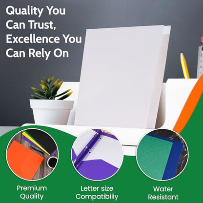 24 Pack White Plastic Folders with Pockets Heavy Duty. 2 Pocket Folder with Prongs Bulk. Tear-Resistant Letter Size 8.5x11. Presentation Ready School and Office Supplies - color: White, style: With Prongs