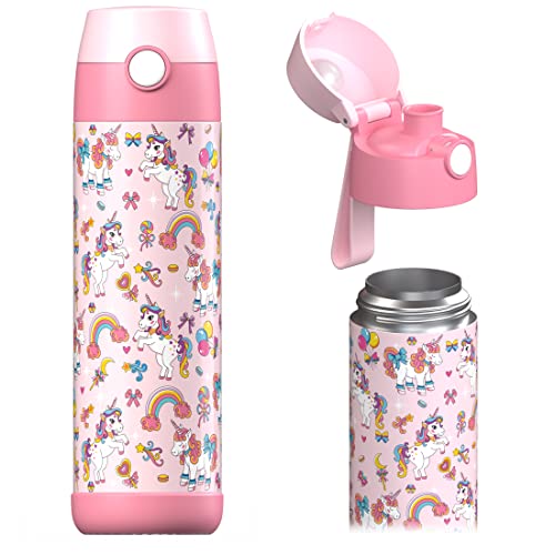 Jarlson® Kids Water Bottle MALI [18OZ] - No Straw Stainless Steel Thermo Bottle - Insulated Waterbottle Leak Proof for School & Sports - Thermo Tumbler for Boys & Girls (Unicorn) - color: Unicorn 'Mosaic', size: 18 Ounces