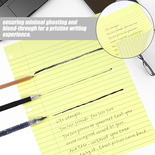 200 Sheets Loose Leaf Paper, 100 Yellow & 100 Blue Wide Ruled Paper, 8"x10.5", 3-Hole Punched for Binders, School, College & Office Use, Fights Ink Bleed