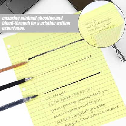 200 Sheets Loose Leaf Paper, 100 Yellow & 100 Blue Wide Ruled Paper, 8"x10.5", 3-Hole Punched for Binders, School, College & Office Use, Fights Ink Bleed