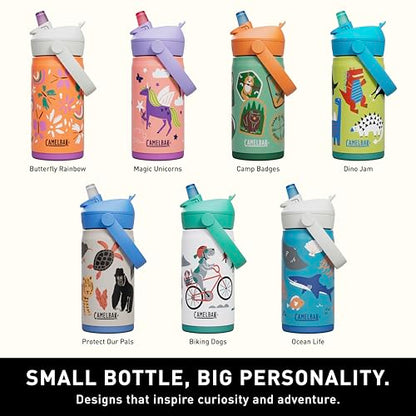 CamelBak Thrive Flip Straw Kids Bite Valve Stainless Steel Water Bottle Butterfly Rainbow, 12oz - color: Butterfly Rainbow