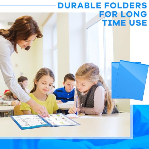 Henoyso 48 Pcs Blue School and Home 2 Pocket Folders with 4 Clear Inner Pockets Plastic Heavy Duty Homework Folders Parent Teacher Communication for Student Home Office Classroom,11 x 9 Inch - color: Blue