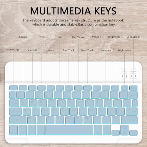 for Bluetooth Keyboard, Cute Tablet Stand Adjustable & Foldable, 7-Color Wireless Rechargeable Keyboard for iPad, iPad Pro/Mini/Air, Samsung Xiaomi Tablets, etc - Light Blue - color: B-Backlight Keyboard-Light Blue