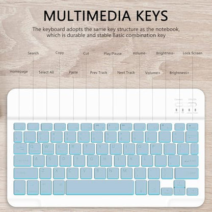 for Bluetooth Keyboard, Cute Tablet Stand Adjustable & Foldable, 7-Color Wireless Rechargeable Keyboard for iPad, iPad Pro/Mini/Air, Samsung Xiaomi Tablets, etc - Light Blue - color: B-Backlight Keyboard-Light Blue