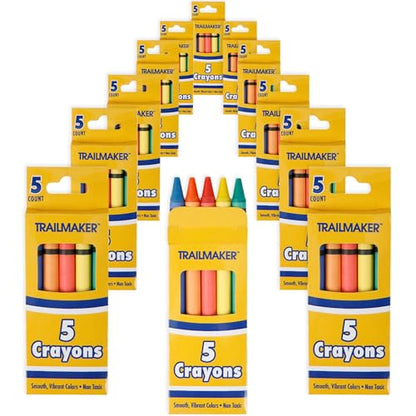Trail maker Bright Wax Crayons – 96 Pack, 5 Per Box Mini Crayons for Kids, Party Favors, Toddler & Kids Ages 4-8, Bulk Art Supplies for Classrooms & Parties (480 total) - color: 96 Pack
