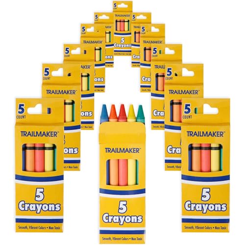 Trail maker Bright Wax Crayons – 96 Pack, 5 Per Box Mini Crayons for Kids, Party Favors, Toddler & Kids Ages 4-8, Bulk Art Supplies for Classrooms & Parties (480 total) - color: 96 Pack