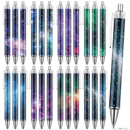 Galaxy Ballpoint Pens Gifts - 24 Pcs Starry Sky Pens Sets Green Plant Aesthetic Retractable Writing Ball Point Pen Favors for Home Office School Teacher Party Reward Supplies - style: Galaxy