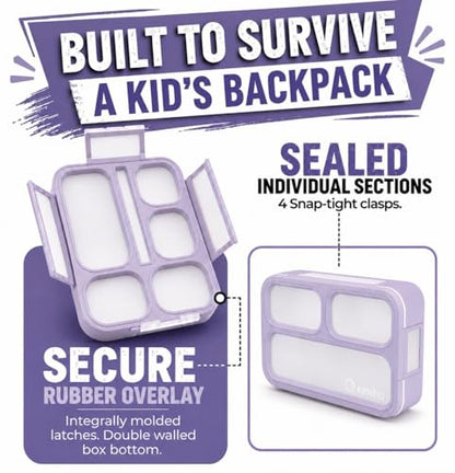 Bento Lunch-Box and Snack Container Set for Kids, 6 and 3 Compartment Boxes Leakproof School Bentos Meal Portion Control Containers BPA Free, Boys Girls Adults, Purple Lilac Large + MINI 2 Pack - color: Lilac Large + MINI 2 Pack