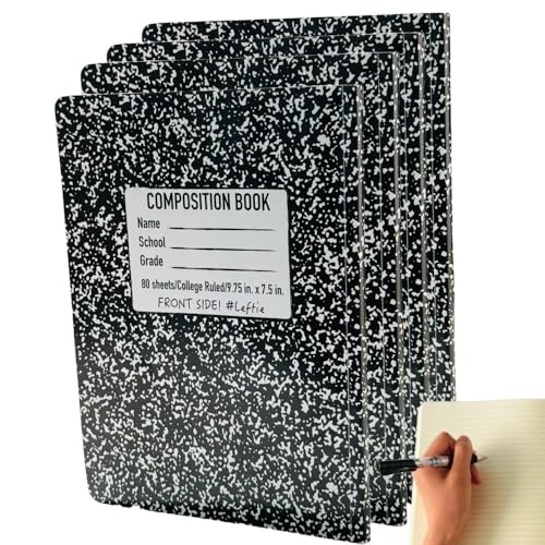 Left Handed Composition Notebook, Black Marble Left Handed Notebooks, 4pk | 9.75" x 7.5", Hard Cover Left Handed Notebooks for Adults, 160 Pages, College Ruled, For Adults and School - color: Black Marble 4PK