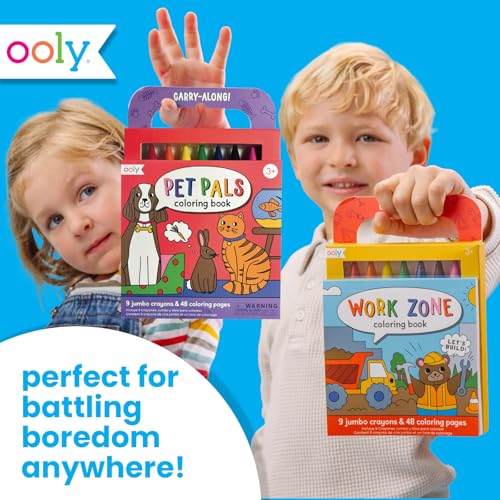 Ooly Kids Travel Activity Kit – 9 Jumbo Crayons & 48 Coloring Pages, Car Crafts for Kids, Mess-Free Road Trip Art Set, Airplane Activities – Pet Pals - color: Pet Pals