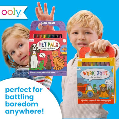 Ooly Kids Travel Activity Kit – 9 Jumbo Crayons & 48 Coloring Pages, Car Crafts for Kids, Mess-Free Road Trip Art Set, Airplane Activities – Pet Pals - color: Pet Pals