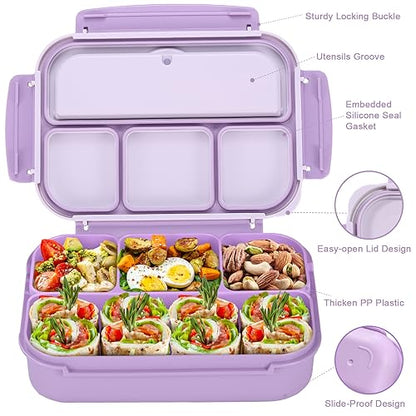 Bento Box Adult Lunch Box, Lunch Containers for Kids Girls Boys with 4 Compartments, Lunchable Food Container with Utensils, Sauce Jar, Muffin Liners, 40 Oz/5 Cup, Microwave Safe, Lavender - color: Lavender