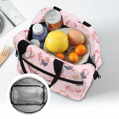 Axolotl Lunch Box Kids Boys 7-8 Kawaii One Piece Lunch Box for Girls 4-6 Insulated Meal Bag for Kids 6-8 Preschool Kindergarten Toddler Elementary School Adjustable Shoulder Strap Portable - color: Kawaii Axolotl