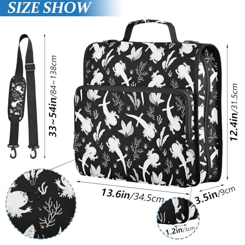Fisyme Sea Fish Axolotls Zipper Binder 3 Ring with Zipper and Shoulder Strap Large Capacity Multi-Pocket Zipper Binder Organizer - color: Multi-grey Black