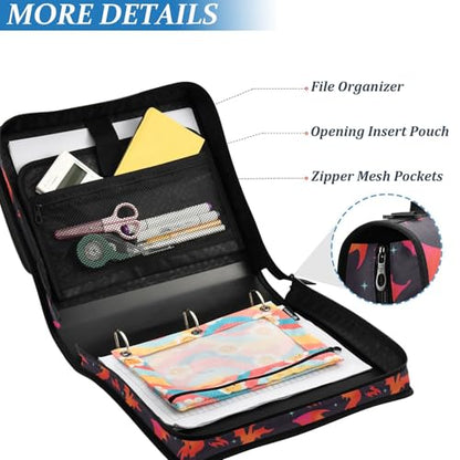Dragon Fire Black Zipper Binder Bag 3 Ring with Shoulder Strap Zippered Binder Fits 13 Inch Laptop File Folder Document Organizer for College Office Supplies - color: Dragon Fire Black