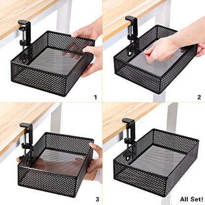 Mesh Desk Organizer and Clamp-on Swivel Pencil Drawer, Desk Hidden Extra Sturdy C-Clamp Mount System and Easy to Instal, Home Office Art Supply Storage Box (Black) - color: Black