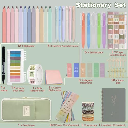 HRFGWDD Bible Study Supplies Kit for Women 96PCS Bible Journaling Kit with Bible Tabs for Women,Bible Highlighters and Pens, Bookmark, Journal, Bible Bag, Stationary Gift Set[Green] - color: 96PCS-GRENN