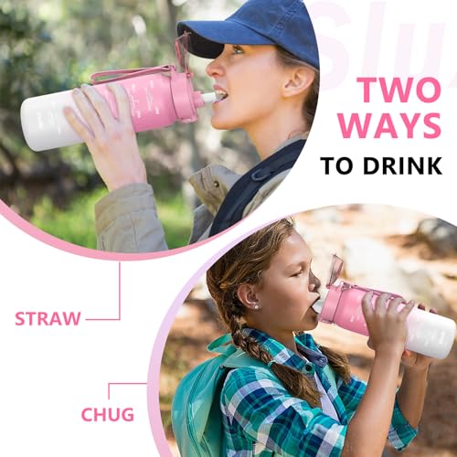 SLUXKE 17oz Insulated water bottles with 2 Lids (Straw and Chug Lid), 18/10 Stainless Steel Water Bottle BPA Free, Double Wall Vacuum Wide Mouth Insulated for Men, Women & Kids PINK WHITE - color: PINK WHITE, size: 17 Ounces