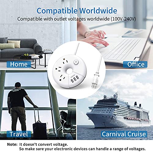 NTONPOWER Compact Power Strip with USB Bundle, 3 Outlets 3 USB Portable Desktop Charging Station with 5ft Extension Cord for Office, Home, Hotels, Cruise Ship, Nightstand