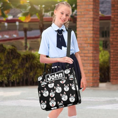 Cartoon Husky Dark Print Custom Zipper Binder Bag 3 Ring with Shoulder Strap & Handle Personalized Binder Bag Expandable File Folder for School - color: Multi-cartoon Husky Dark