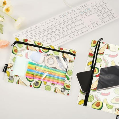 Traditional Mexico Culture Pencil Pouches for 3 Ring Binder, Zipper Binder Pencil Case, 2 Pack Clear Window Case Bag for Office Organizers - color: Traditional Mexico Culture