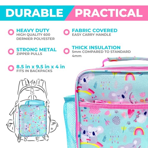 kinsho Bento Lunch Box with Water Bottle, Insulated Bag & Ice Pack Set for Kids Toddlers Girls, 4 Portion Sections, Removable Tray, Pre-School Kid Toddler Daycare Lunches, Snack Container, Pink Koala - color: Koala Set