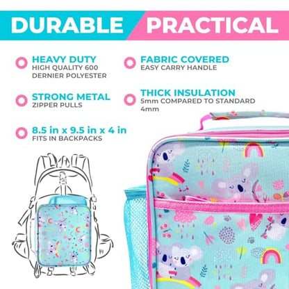 kinsho Bento Lunch Box with Water Bottle, Insulated Bag & Ice Pack Set for Kids Toddlers Girls, 4 Portion Sections, Removable Tray, Pre-School Kid Toddler Daycare Lunches, Snack Container, Pink Koala - color: Koala Set