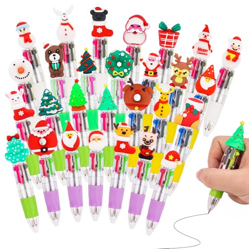 DIYASY 30 Pcs Christmas Mini Multicolor Ballpoint Pens, 4-in-1 Xmas Multicolored Retractable Pen Bulk Cute Pens for Office Supplies - style: Christmas