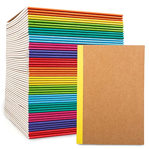 feela 56 Pack Composition Notebooks Bulk, Kraft Cover Lined Blank College Ruled Composition Travel Journals with Rainbow Spines For Women Students Business, 60 Pages, 8.3”x 5.5”, A5, 8 Colors - color: 8 Colors X7