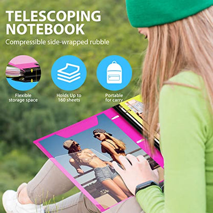 WOT I 1-Pack Telescoping 3 Ring Binder Notebook - Customizable Cover, 5 Dividers & Pocket Folder in One Slim Organizer (60 Sheets Included), Pink - color: Pink, size: 1 Pack