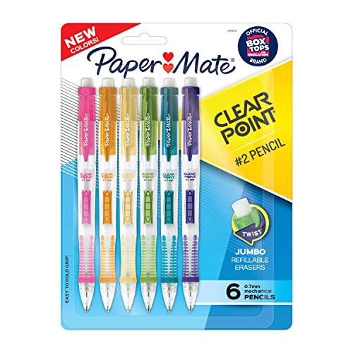 Paper Mate Clearpoint Mechanical Pencils, 0.7mm HB #2 Lead, Assorted Barrel Colors, 6 Count - Office Supplies, Back to School, Journaling - size: 1 Count (Pack of 6)