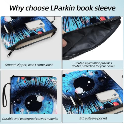 Padded Book Sleeve with Zipper & Front Pocket, Fabric Book Cover | Psychedelic Blue Eye Mystic11.4"x8.7" Washable Canvas Pouch for Hardcovers, Tablets & Reading Accessories - color: Psychedelic Blue Eye Mystic