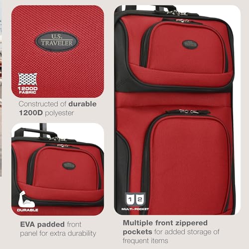 U.S. Traveler Rio Lightweight Softside Rolling Carry-on Suitcase, 2-Wheel Single, Red - color: Red, size: 21"