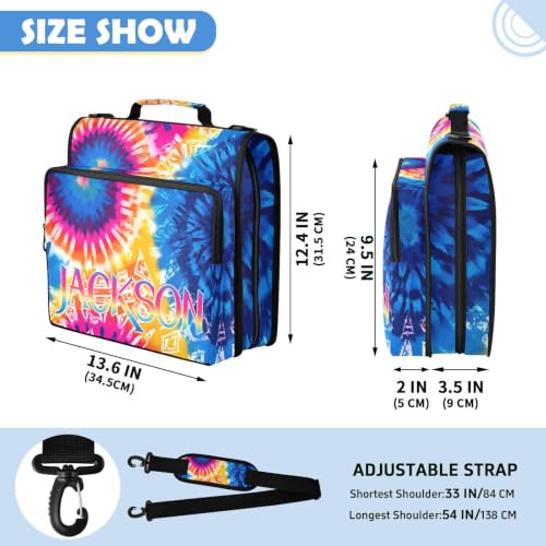 Custom Binder Bag Personalized Tie Dye Boho Style 3 Ring Zipper Binder Bag with Laptop Pockets and Shoulder Strap Tote Binders Organizer Case for School Office - color: Custom Dtie Dye