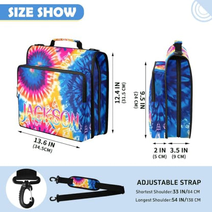Custom Binder Bag Personalized Tie Dye Boho Style 3 Ring Zipper Binder Bag with Laptop Pockets and Shoulder Strap Tote Binders Organizer Case for School Office - color: Custom Dtie Dye