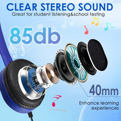 25 Pack Bulk Headphones for Kids Classroom School Students, Wholesale Wired Durable On-Ear Headphones for Children Teen Boys Girls Toddler Adult(Blue, 25 Pack)