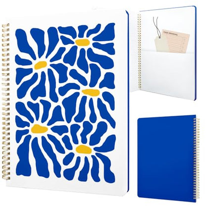 Cute Spiral Notebook journal A4 Aesthetic Pretty Design for Women Girls Kawaii with Pocket, 8.5 x 11 inch, Graph, Blue Flower - color: Blue Flower, style: Graph