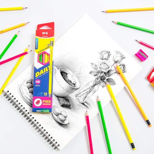 M&G Daily Series 24 Pack HB Pencils, Pre-Sharpened Hexagonal Wood-Cased Pencils with Erasers, 4 Color Barrels, Includes 2 Mini Sharpeners for Writing Drawing and School Office Supplies - color: Daily Series Multicolor, style: HB